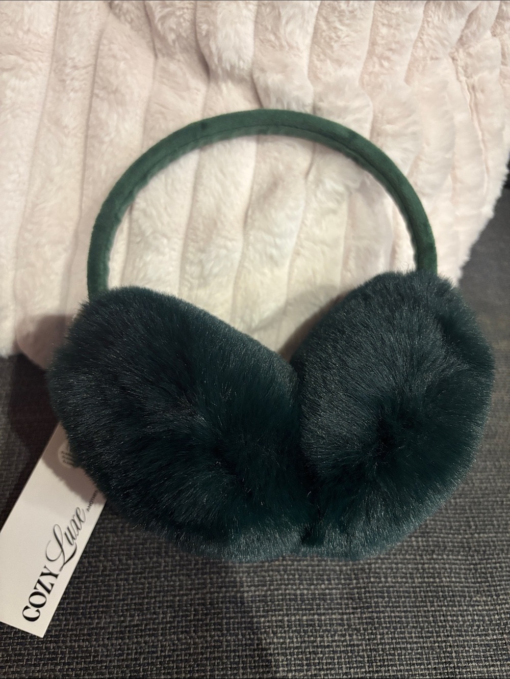 BNWT Cozy Luxe Plush Faux Fur Earmuffs — Dark Green